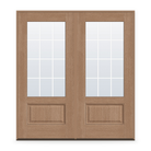 Double Grills Between Glass 12 Light Flush Glazed Fiberglass Entry Door System - 3/4 Lite, Tan Woodgrain, White 5/8" Grilles