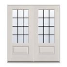 Double Grills Between Glass 12 Light Flush Glazed Fiberglass Entry Door System - 3/4 Lite, White Satin Smooth, Black 5/8" Grilles