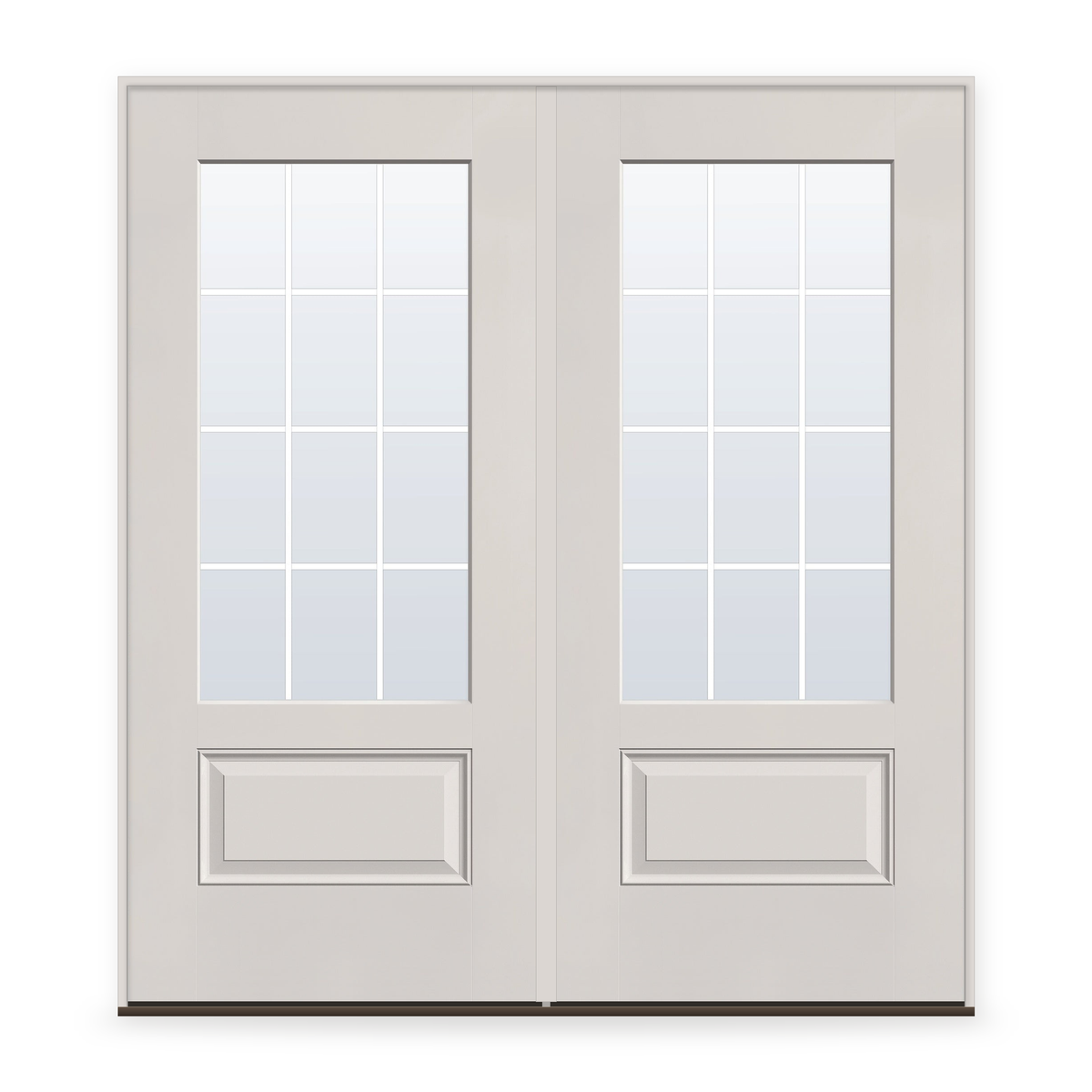 Double Grills Between Glass 12 Light Flush Glazed Fiberglass Entry Door System - 3/4 Lite, White Satin Smooth, White 5/8" Grilles