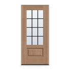 Prehung Grills Between Glass 12 Light Flush Glazed Fiberglass Entry Door System - 3/4 Lite, Tan Woodgrain, Black 5/8" Grilles