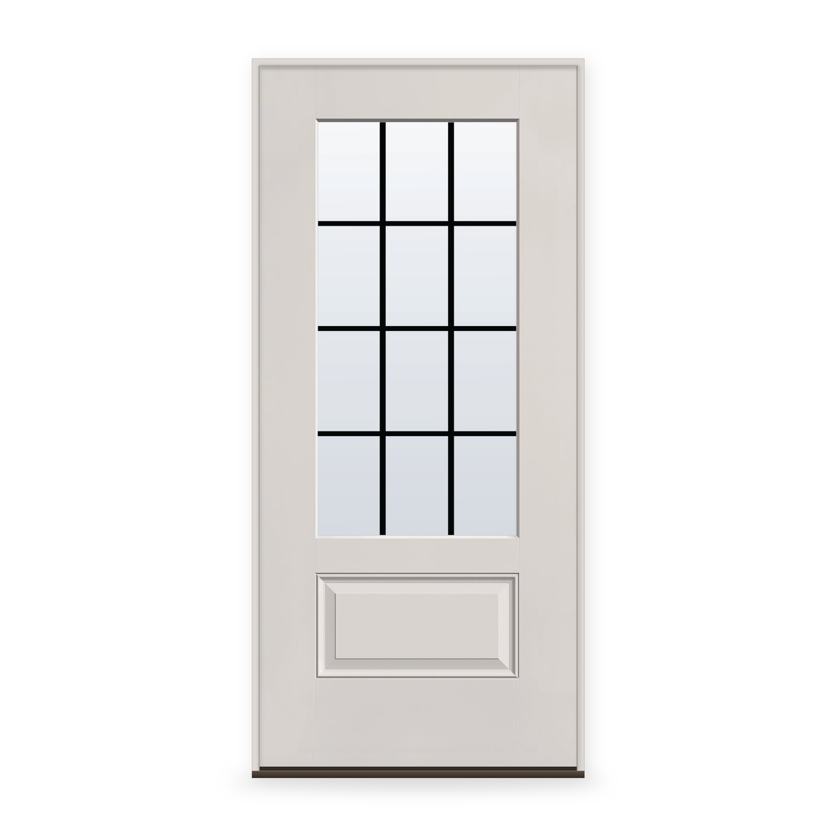 Prehung Grills Between Glass 12 Light Flush Glazed Fiberglass Entry Door System - 3/4 Lite, White Satin Smooth, Black 7/8" Grilles
