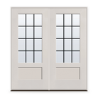 Double Grills Between Glass 12 Light Flush Glazed Fiberglass Entry Door System - 3/4 Lite Shaker, White Satin Smooth, Black 7/8" Grilles