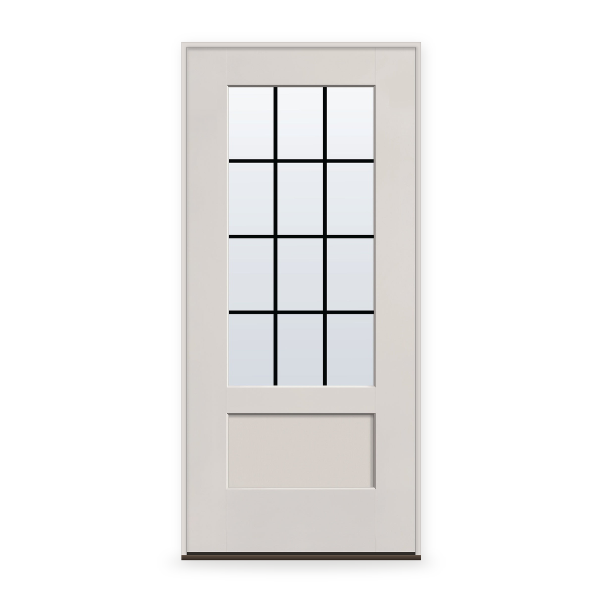 Prehung Grills Between Glass 12 Light Flush Glazed Fiberglass Entry Door System - 3/4 Lite Shaker, White Satin Smooth, Black 7/8" Grilles