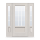 Grills Between Glass 12 Light Flush Glazed Fiberglass Entry Door System with Two Sidelites - 3/4 Lite Shaker, White Satin Smooth, White 7/8" Grilles