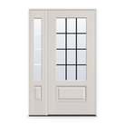 Grills Between Glass 12 Light Flush Glazed Fiberglass Entry Door System with Sidelite - 3/4 Lite, White Satin Smooth, Black 5/8" Grilles