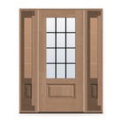 Grills Between Glass 12 Light Flush Glazed Fiberglass Entry Door System with Two Sidelites - 3/4 Lite, Tan Woodgrain, Black 5/8" Grilles