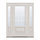 Grills Between Glass 12 Light Flush Glazed Fiberglass Entry Door System with Two Sidelites - 3/4 Lite, White Satin Smooth, White 5/8" Grilles
