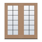 Double Grills Between Glass 12 Light Flush Glazed Fiberglass Entry Door System - Full Lite, Tan Woodgrain, Black 7/8" Grilles