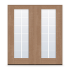 Double Grills Between Glass 12 Light Flush Glazed Fiberglass Entry Door System - Full Lite, Tan Woodgrain, White 7/8" Grilles