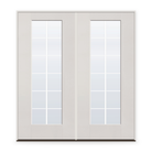 Double Grills Between Glass 12 Light Flush Glazed Fiberglass Entry Door System - Full Lite, White Satin Smooth, White 7/8" Grilles
