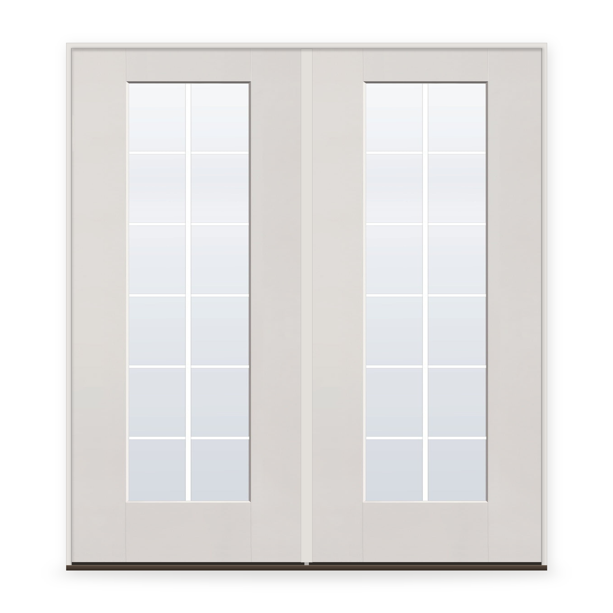 Double Grills Between Glass 12 Light Flush Glazed Fiberglass Entry Door System - Full Lite, White Satin Smooth, White 7/8" Grilles