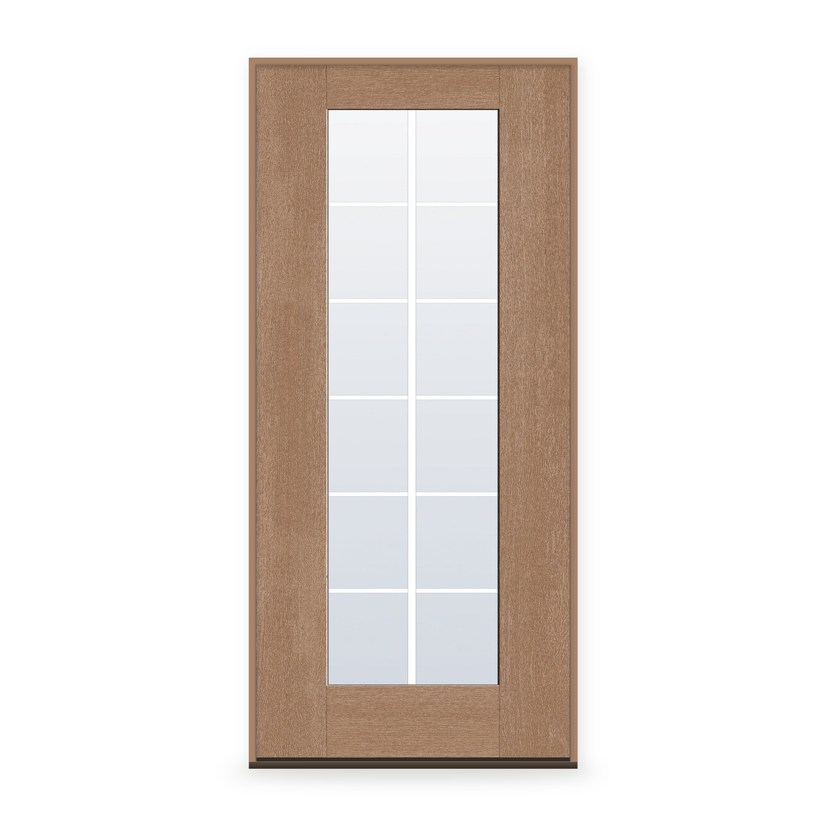 Prehung Grills Between Glass 12 Light Flush Glazed Fiberglass Entry Door System - Full Lite, Tan Woodgrain, White 5/8" Grilles