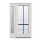 Grills Between Glass 12 Light Flush Glazed Fiberglass Entry Door System with Sidelite - Full Lite, White Satin Smooth, Black 7/8" Grilles