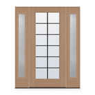 Grills Between Glass 12 Light Flush Glazed Fiberglass Entry Door System with Two Sidelites - Full Lite, Tan Woodgrain, Black 5/8" Grilles