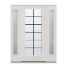 Grills Between Glass 12 Light Flush Glazed Fiberglass Entry Door System with Two Sidelites - Full Lite, White Satin Smooth, Black 5/8" Grilles