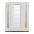 Grills Between Glass 12 Light Flush Glazed Fiberglass Entry Door System with Two Sidelites - Full Lite, White Satin Smooth, White 7/8" Grilles