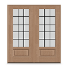 Double Grills Between Glass 15 Light Flush Glazed Fiberglass Entry Door System - 3/4 Lite, Tan Woodgrain, Black 5/8" Grilles
