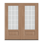 Double Grills Between Glass 15 Light Flush Glazed Fiberglass Entry Door System - 3/4 Lite, Tan Woodgrain, White 7/8" Grilles