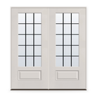 Double Grills Between Glass 15 Light Flush Glazed Fiberglass Entry Door System - 3/4 Lite, White Satin Smooth, Black 5/8" Grilles