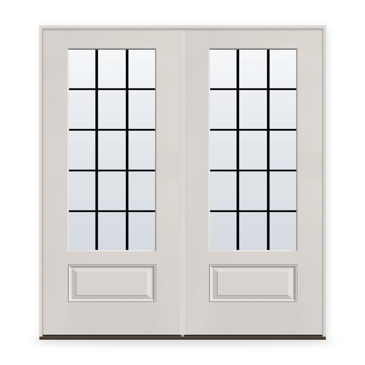 Double Grills Between Glass 15 Light Flush Glazed Fiberglass Entry Door System - 3/4 Lite, White Satin Smooth, Black 5/8" Grilles