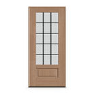 Prehung Grills Between Glass 15 Light Flush Glazed Fiberglass Entry Door System - 3/4 Lite, Tan Woodgrain, Black 7/8" Grilles