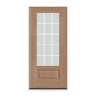 Prehung Grills Between Glass 15 Light Flush Glazed Fiberglass Entry Door System - 3/4 Lite, Tan Woodgrain, White 5/8" Grilles