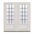 Double Grills Between Glass 15 Light Flush Glazed Fiberglass Entry Door System - 3/4 Lite Shaker, White Satin Smooth, Black 5/8" Grilles
