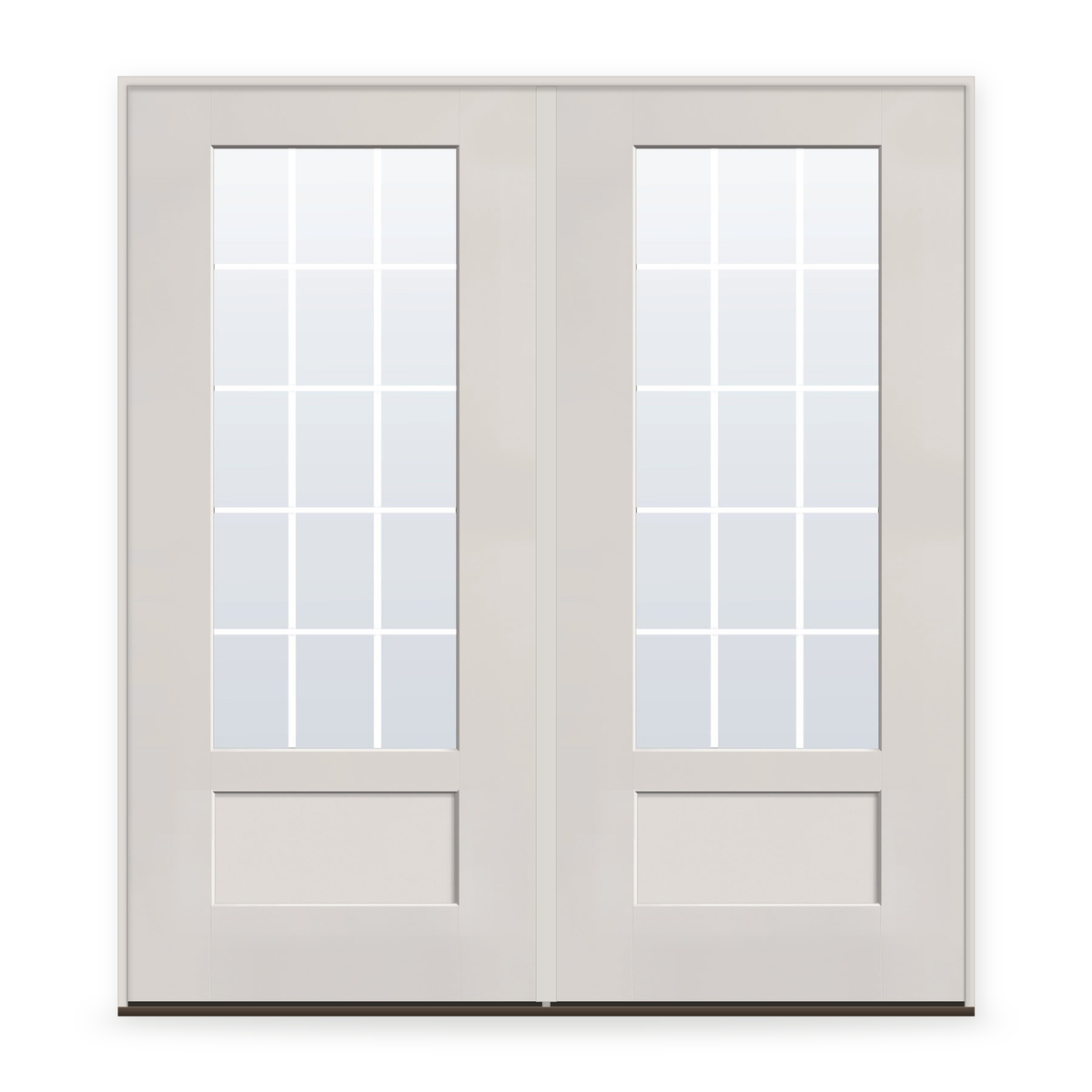 Double Grills Between Glass 15 Light Flush Glazed Fiberglass Entry Door System - 3/4 Lite Shaker, White Satin Smooth, White 7/8" Grilles