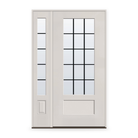 Grills Between Glass 15 Light Flush Glazed Fiberglass Entry Door System with Sidelite - 3/4 Lite Shaker, White Satin Smooth, Black 5/8" Grilles