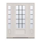 Grills Between Glass 15 Light Flush Glazed Fiberglass Entry Door System with Two Sidelites - 3/4 Lite Shaker, White Satin Smooth, Black 5/8" Grilles
