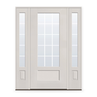 Grills Between Glass 15 Light Flush Glazed Fiberglass Entry Door System with Two Sidelites - 3/4 Lite Shaker, White Satin Smooth, White 5/8" Grilles