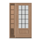 Grills Between Glass 15 Light Flush Glazed Fiberglass Entry Door System with Sidelite - 3/4 Lite, Tan Woodgrain, Black 7/8" Grilles