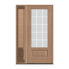 Grills Between Glass 15 Light Flush Glazed Fiberglass Entry Door System with Sidelite - 3/4 Lite, Tan Woodgrain, White 7/8" Grilles