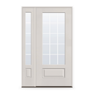 Grills Between Glass 15 Light Flush Glazed Fiberglass Entry Door System with Sidelite - 3/4 Lite, White Satin Smooth, White 7/8" Grilles