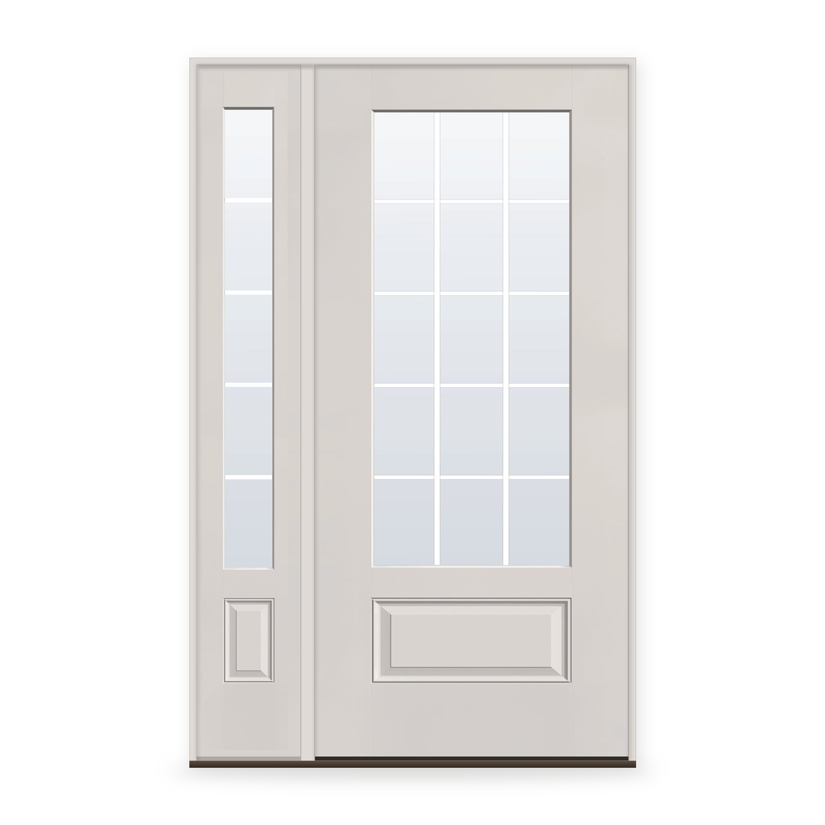 Grills Between Glass 15 Light Flush Glazed Fiberglass Entry Door System with Sidelite - 3/4 Lite, White Satin Smooth, White 7/8" Grilles