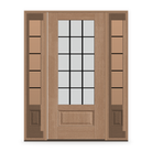 Grills Between Glass 15 Light Flush Glazed Fiberglass Entry Door System with Two Sidelites - 3/4 Lite, Tan Woodgrain, Black 7/8" Grilles