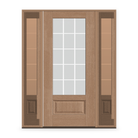 Grills Between Glass 15 Light Flush Glazed Fiberglass Entry Door System with Two Sidelites - 3/4 Lite, Tan Woodgrain, White 7/8" Grilles