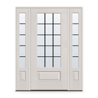 Grills Between Glass 15 Light Flush Glazed Fiberglass Entry Door System with Two Sidelites - 3/4 Lite, White Satin Smooth, Black 7/8" Grilles