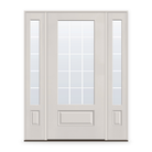 Grills Between Glass 15 Light Flush Glazed Fiberglass Entry Door System with Two Sidelites - 3/4 Lite, White Satin Smooth, White 5/8" Grilles