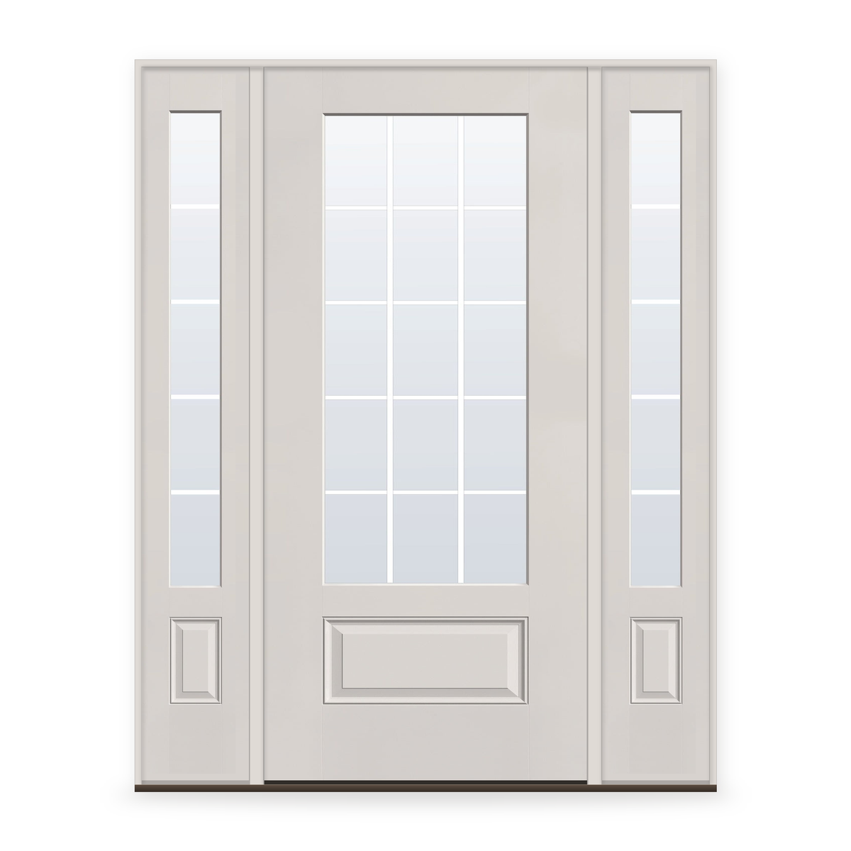 Grills Between Glass 15 Light Flush Glazed Fiberglass Entry Door System with Two Sidelites - 3/4 Lite, White Satin Smooth, White 5/8" Grilles