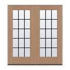 Double Grills Between Glass 15 Light Flush Glazed Fiberglass Entry Door System - Full Lite, Tan Woodgrain, Black 7/8" Grilles