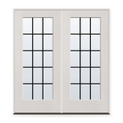 Double Grills Between Glass 15 Light Flush Glazed Fiberglass Entry Door System - Full Lite, White Satin Smooth, Black 5/8" Grilles