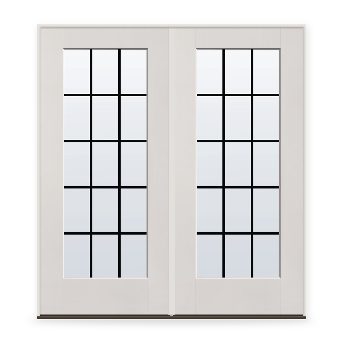 Double Grills Between Glass 15 Light Flush Glazed Fiberglass Entry Door System - Full Lite, White Satin Smooth, Black 5/8" Grilles
