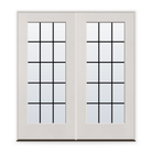 Double Grills Between Glass 15 Light Flush Glazed Fiberglass Entry Door System - Full Lite, White Satin Smooth, Black 7/8" Grilles