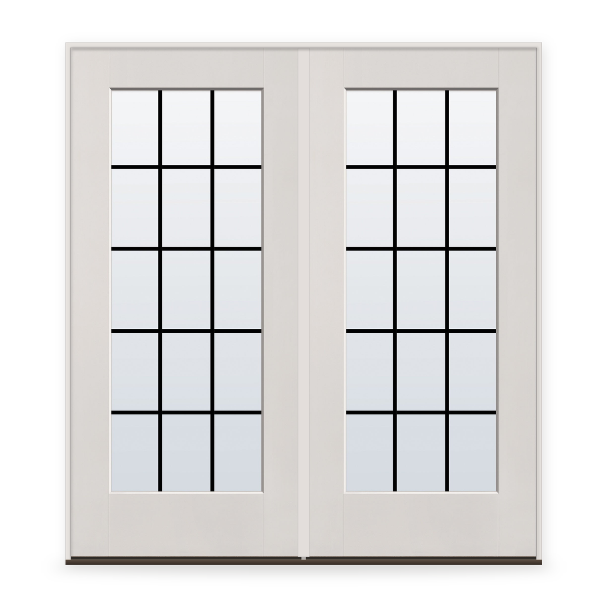 Double Grills Between Glass 15 Light Flush Glazed Fiberglass Entry Door System - Full Lite, White Satin Smooth, Black 7/8" Grilles