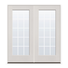 Double Grills Between Glass 15 Light Flush Glazed Fiberglass Entry Door System - Full Lite, White Satin Smooth, White 7/8" Grilles