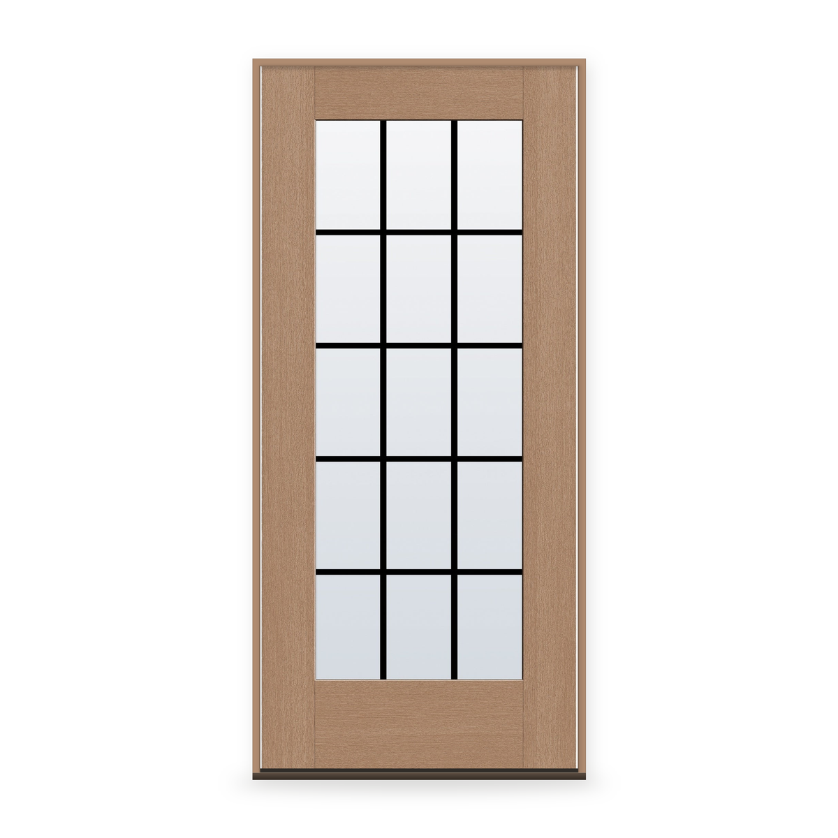Prehung Grills Between Glass 15 Light Flush Glazed Fiberglass Entry Door System - Full Lite, Tan Woodgrain, Black 5/8" Grilles