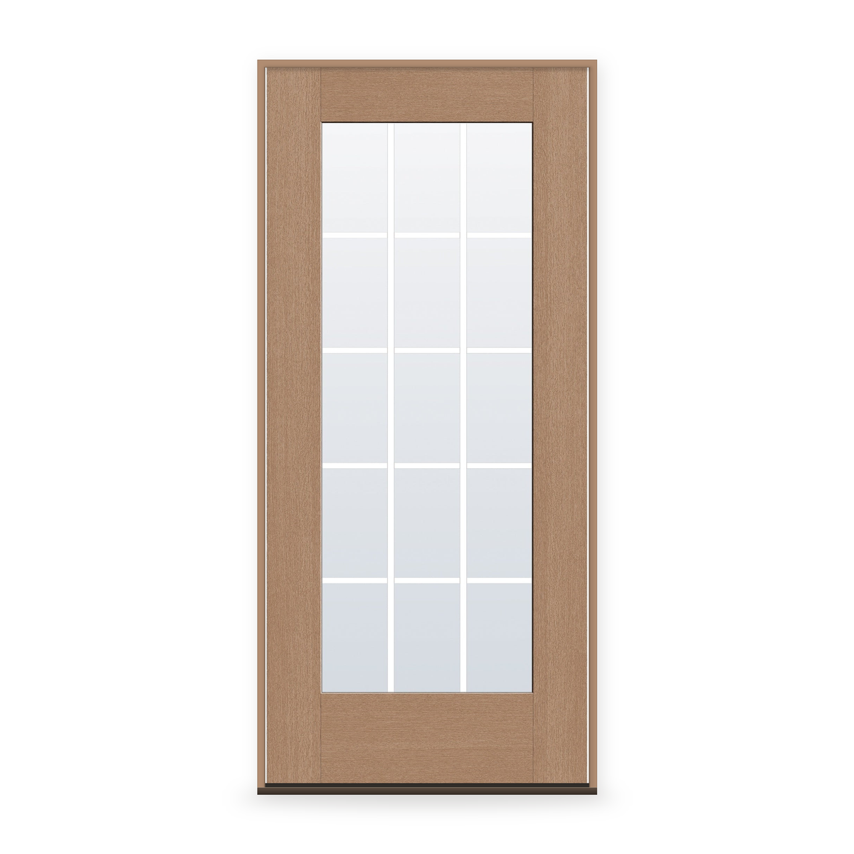 Prehung Grills Between Glass 15 Light Flush Glazed Fiberglass Entry Door System - Full Lite, Tan Woodgrain, White 5/8" Grilles