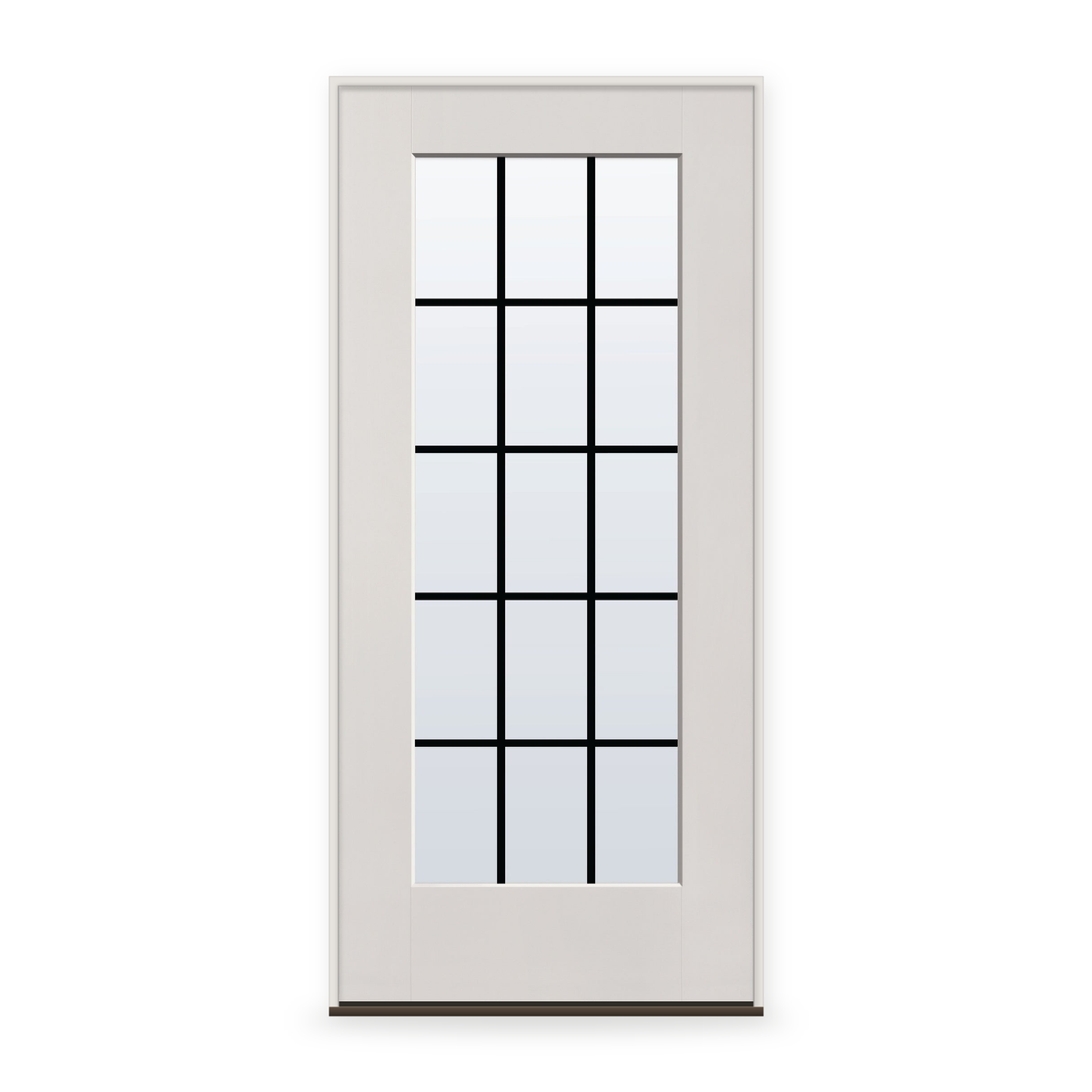 Prehung Grills Between Glass 15 Light Flush Glazed Fiberglass Entry Door System - Full Lite, White Satin Smooth, Black 5/8" Grilles