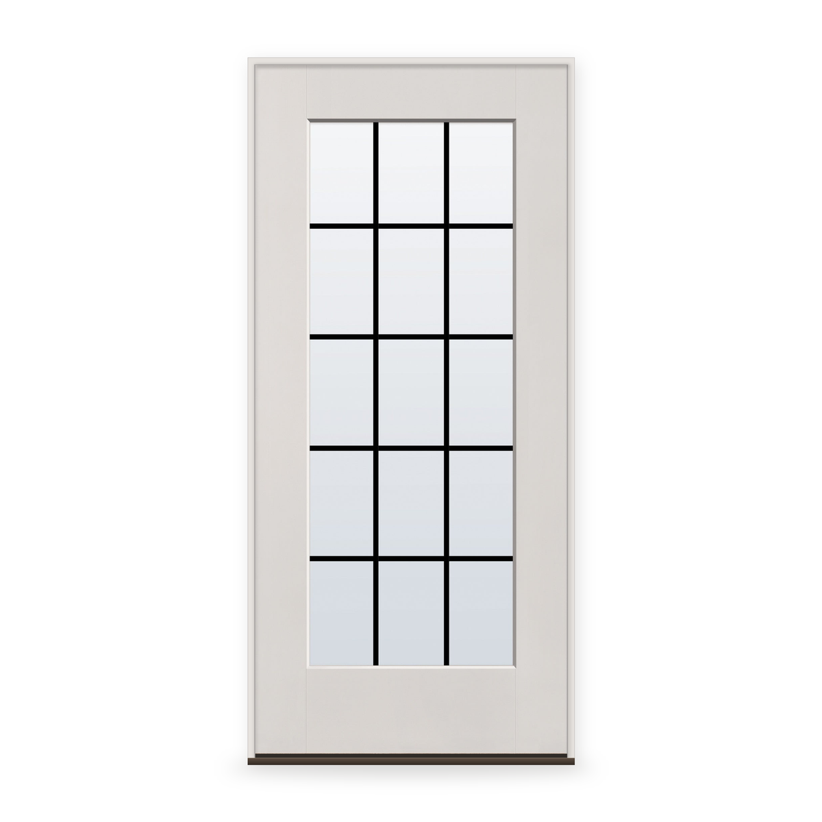 Prehung Grills Between Glass 15 Light Flush Glazed Fiberglass Entry Door System - Full Lite, White Satin Smooth, Black 7/8" Grilles